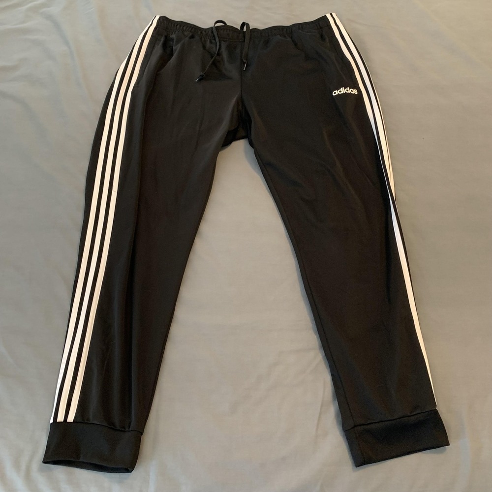Adidas Track Pants Mens 2XL Black 3 Stripe Joggers Athletic Gym Soccer Training